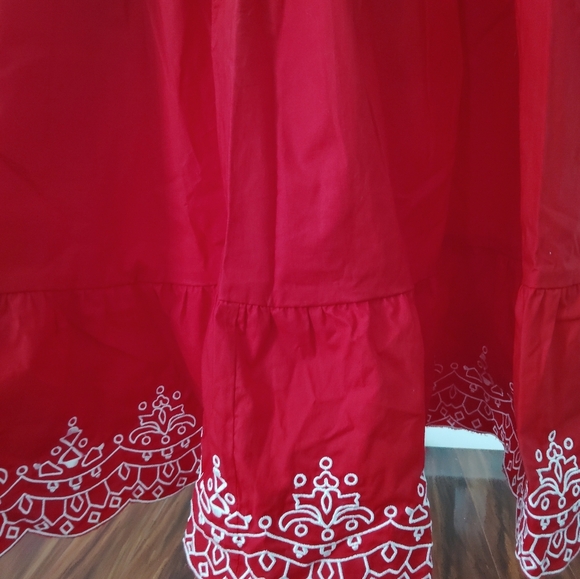 Jessica London  Red Sleeveless Tiered Dress  Embroidered Hem Flowy Fit (C-20) - Picture 7 of 14